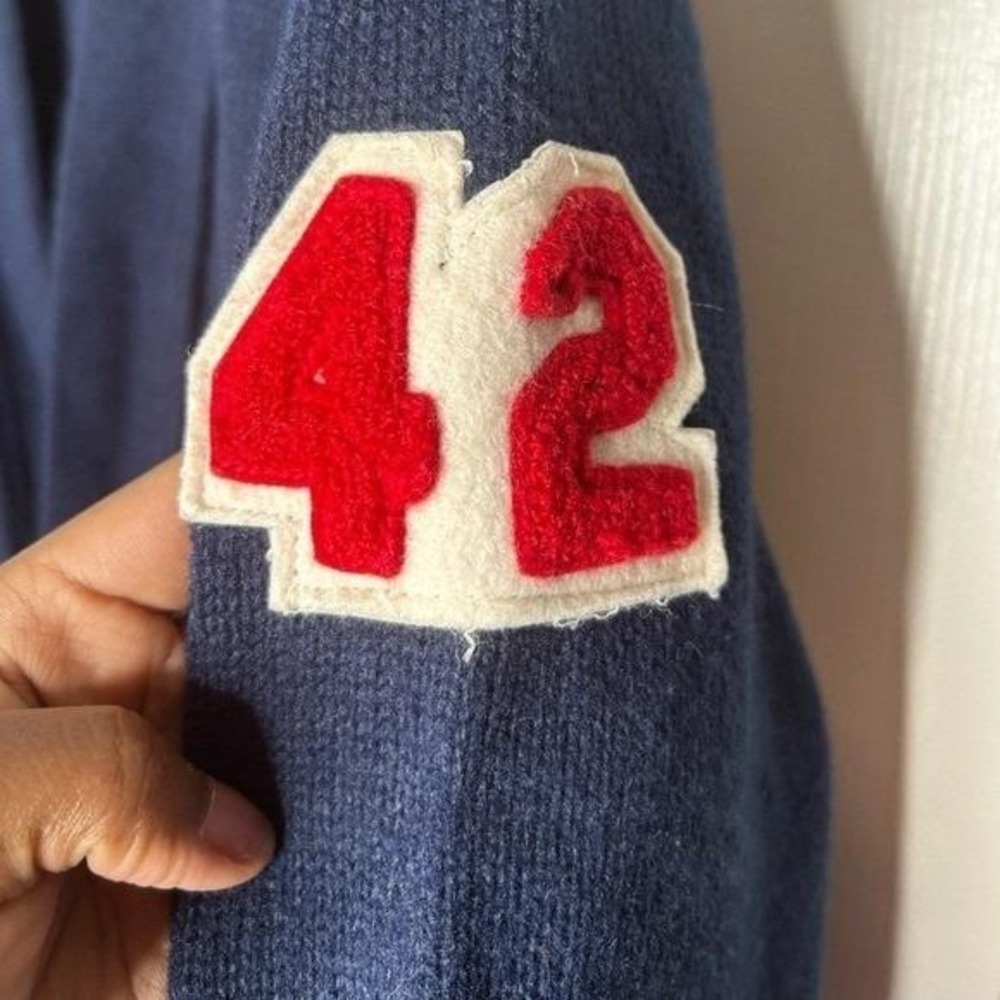 AMF Varsity Cardigan Mens‎ Large Navy Blue Acrylic Chenille Patch Good - Picture 11 of 12